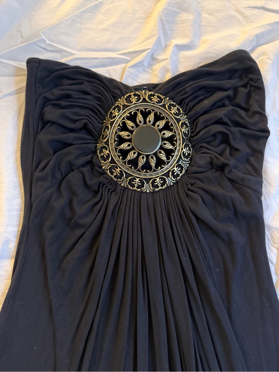 Sky Dresses & Skirts - Sky Strapless Black Dress with Decorative Gold Medallion- Y2K